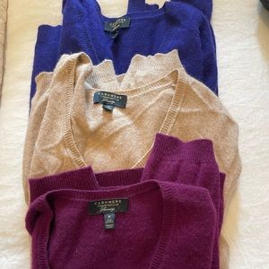 Three Size Medium 100% cashmere V-neck sweaters.